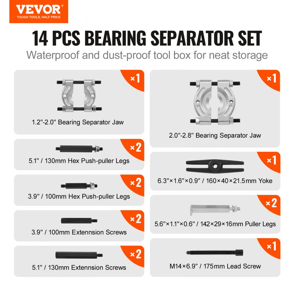 ZX-B012 - 14-Piece Bearing Puller Kit, 5 Ton Capacity, Durable Steel