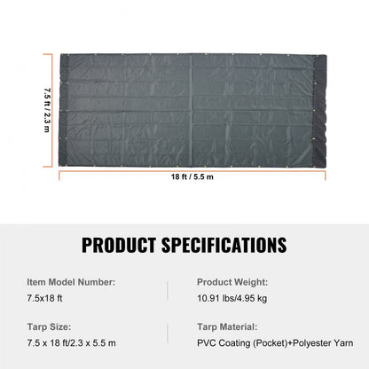 7.5x18 ft - Heavy-Duty Mesh Tarp for Dump Trucks, Durable PVC & Polyester