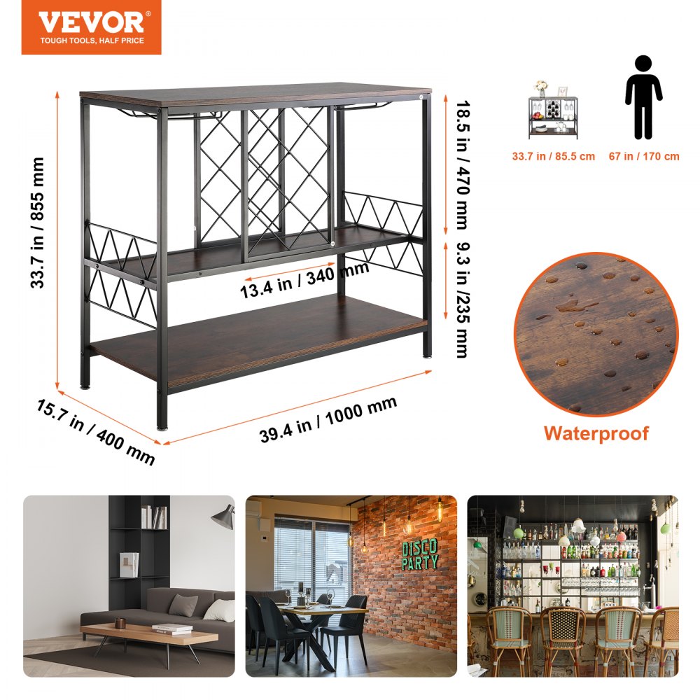 07920001005010101 - 39.4" Industrial Bar Cabinet with Wine Rack & Glass Holder