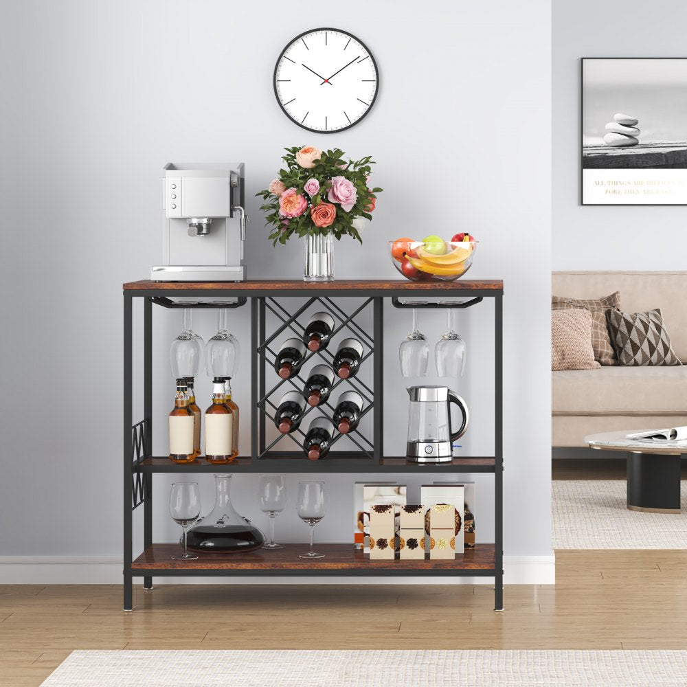 07920001005010101 - 39.4" Industrial Bar Cabinet with Wine Rack & Glass Holder