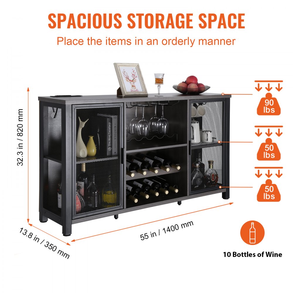 07920002000060101 - 47"x15.7" VEVOR Industrial Bar Cabinet with LED & Wine Rack