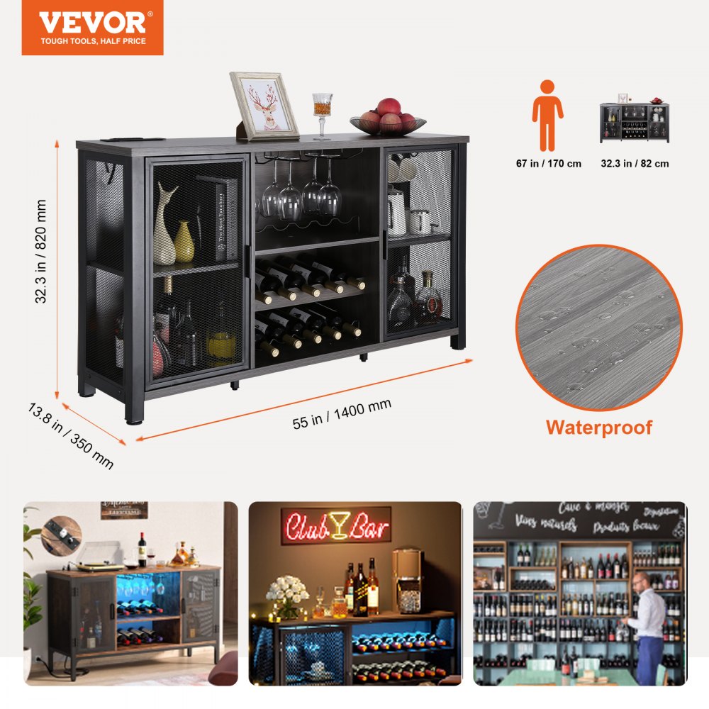 07920002000060101 - 47"x15.7" VEVOR Industrial Bar Cabinet with LED & Wine Rack