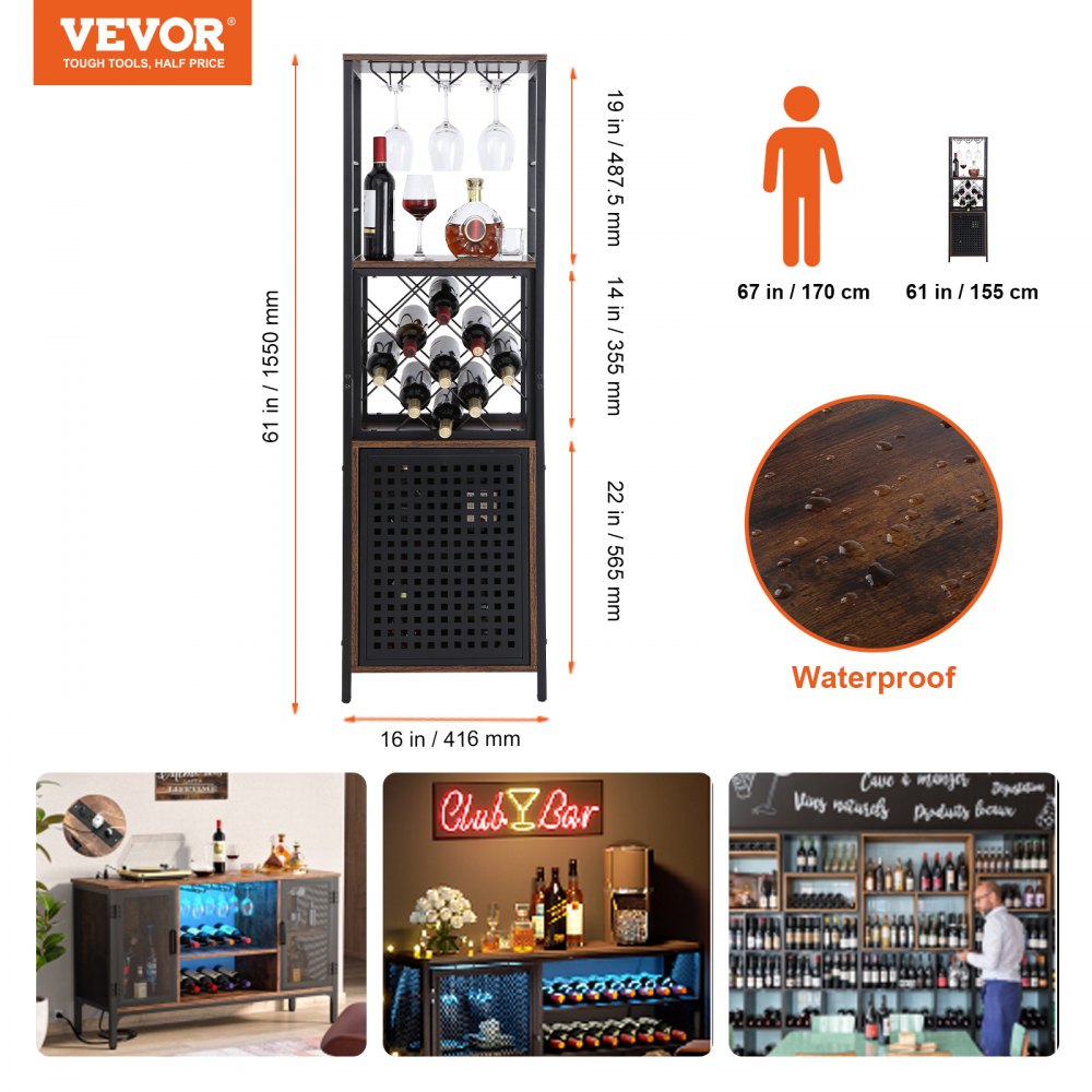 07920003005010101 - 18 Inch Stylish VEVOR Bar Cabinet for 13 Bottles & Glasses