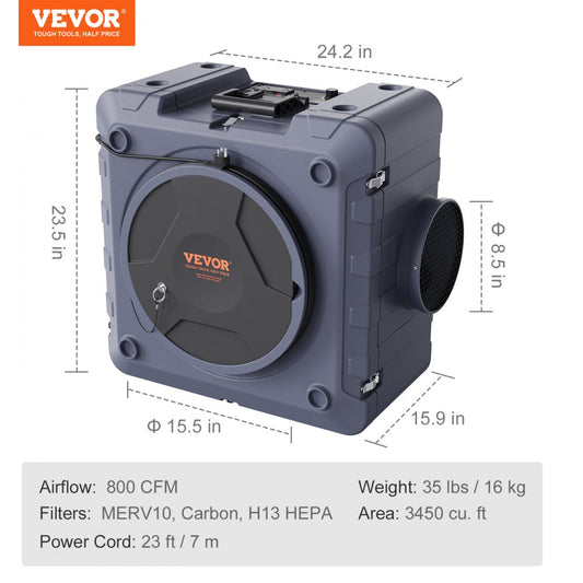 ZHP2301-800 - VEVOR 800 CFM Air Scrubber with 3-Stage HEPA Filtration