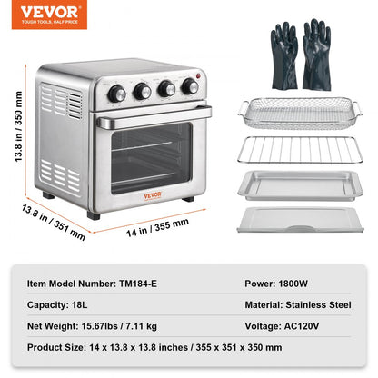 TM184-E - 18L Stainless Steel 7-in-1 Air Fryer Toaster Oven