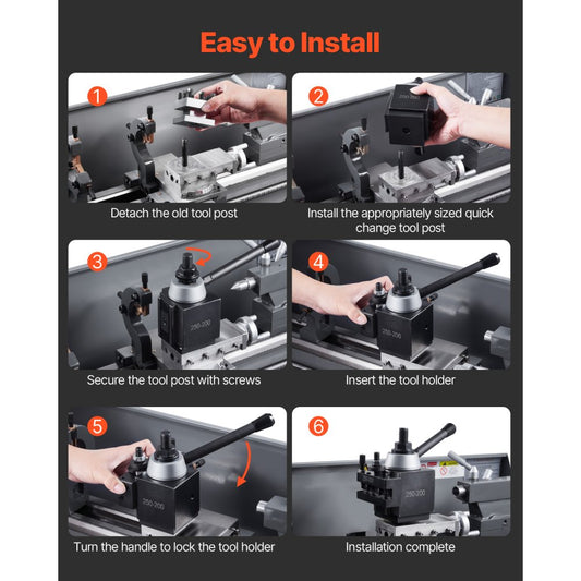 250-200(6) - Durable 6-Piece Quick Change Tool Post Set for 10-15" Lathes