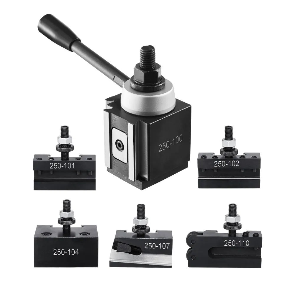 250-100(6) - Durable 6-Piece Quick Change Tool Post Set for 6"-12" Lathes