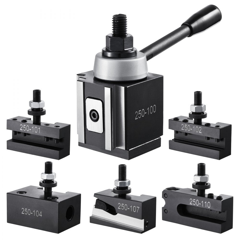 250-100(6) - Durable 6-Piece Quick Change Tool Post Set for 6"-12" Lathes