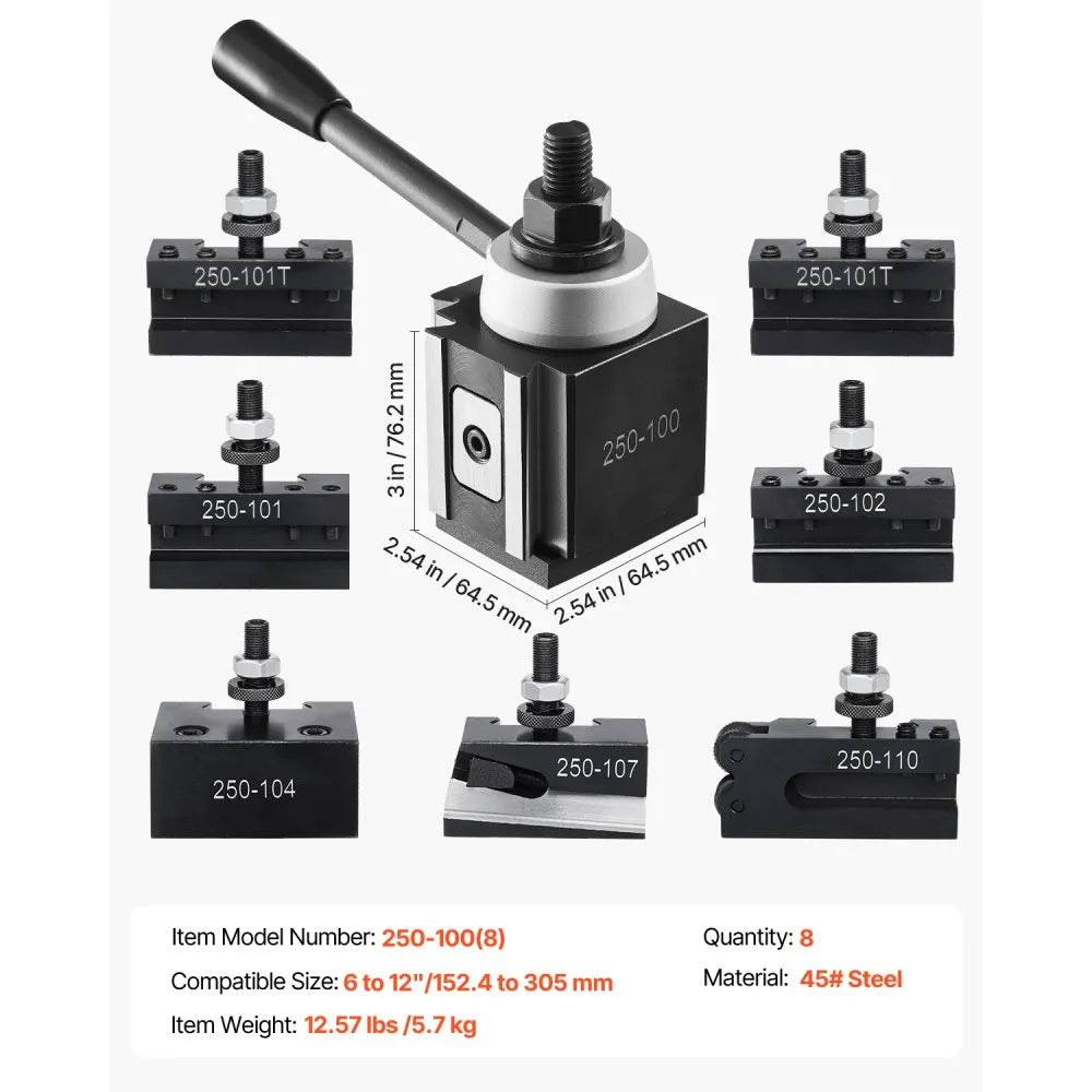 250-100(8) - 8-Pc Tool Post Set for 6"-12" Mini Lathes
