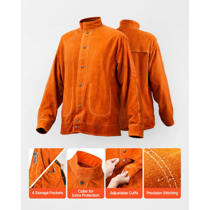 AP-7130 - Durable Flame-Resistant Leather Welding Jacket with Adjustable Cuffs