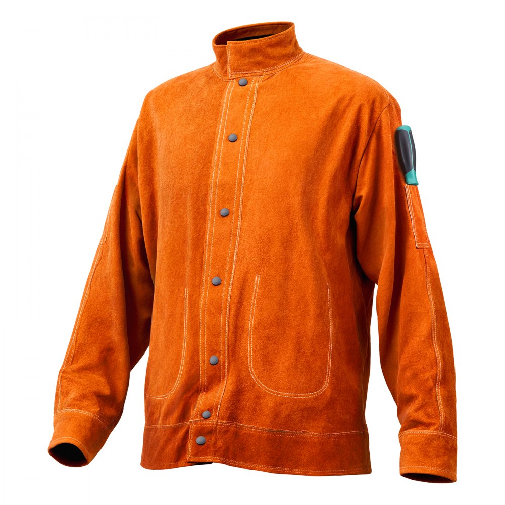 AP-7130 - Durable Flame-Resistant Leather Welding Jacket with Adjustable Cuffs