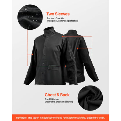 AP-2530 - Heavy-Duty Fire-Resistant Welding Jacket with Leather Sleeves