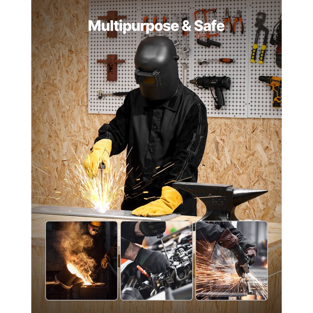 AP-2530 - Heavy-Duty Fire-Resistant Welding Jacket with Leather Sleeves