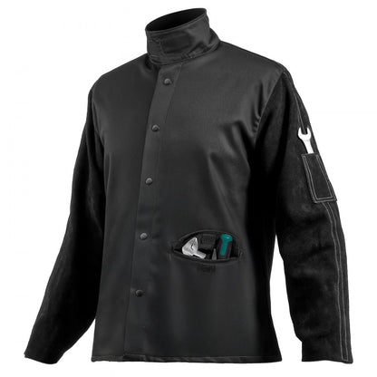 AP-2530 - Heavy-Duty Fire-Resistant Welding Jacket with Leather Sleeves