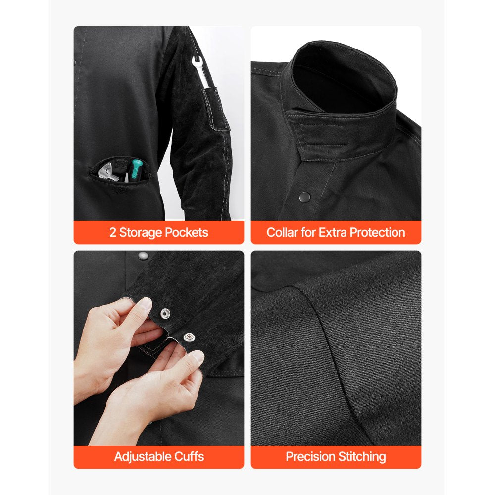 AP-2530 - Heavy Duty Flame-Resistant Welding Jacket with Leather Sleeves
