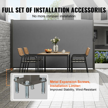 H038 - VEVOR 63"x118" Retractable Awning for Outdoor Privacy Protection