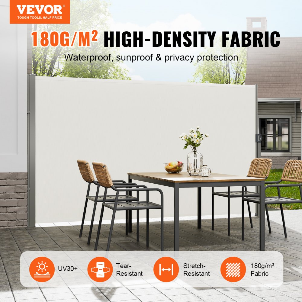 H038 - 71"x118" Beige Retractable Awning for Outdoor Privacy