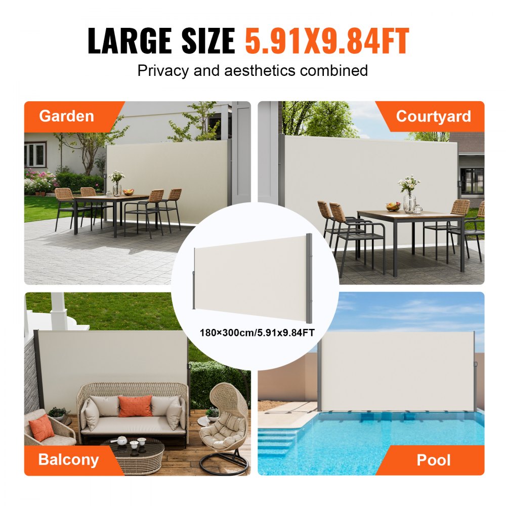 H038 - 71"x118" Beige Retractable Awning for Outdoor Privacy