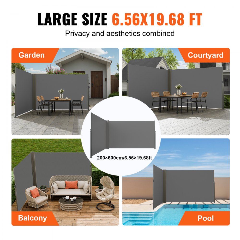H038 - 79"x236" VEVOR Retractable Awning with UV & Wind Protection