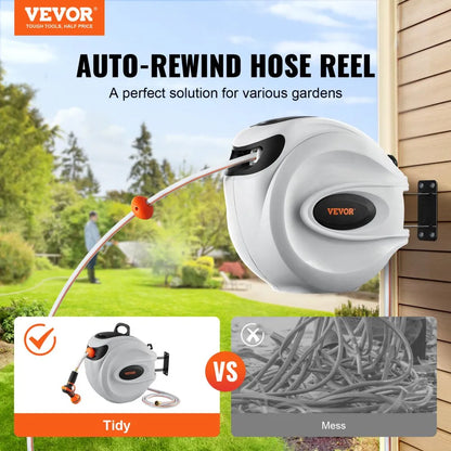 010108687040 - VEVOR 100' Retractable Hose Reel with 9 Spray Patterns