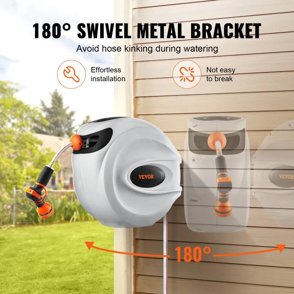 010108687040 - VEVOR 100' Retractable Hose Reel with 9 Spray Patterns
