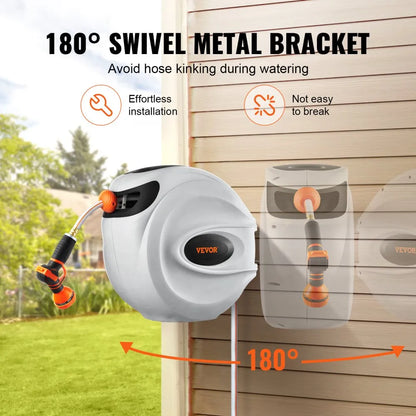010108687040 - VEVOR 100' Retractable Hose Reel with 9 Spray Patterns