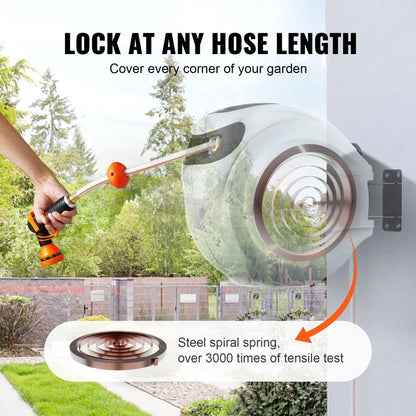 010108687040 - VEVOR 100' Retractable Hose Reel with 9 Spray Patterns