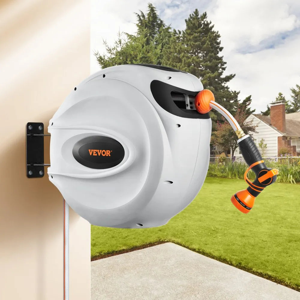 010108687040 - VEVOR 100' Retractable Hose Reel with 9 Spray Patterns