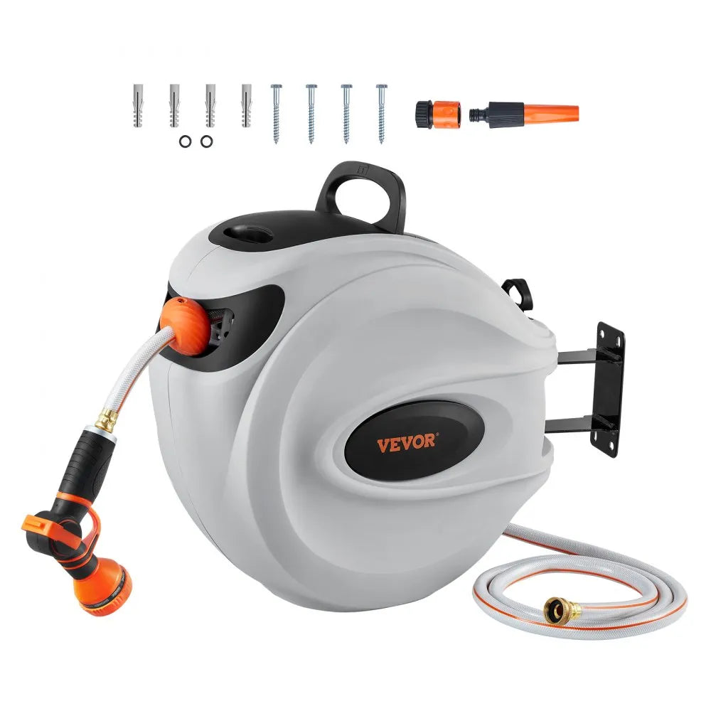 010108687040 - VEVOR 100' Retractable Hose Reel with 9 Spray Patterns