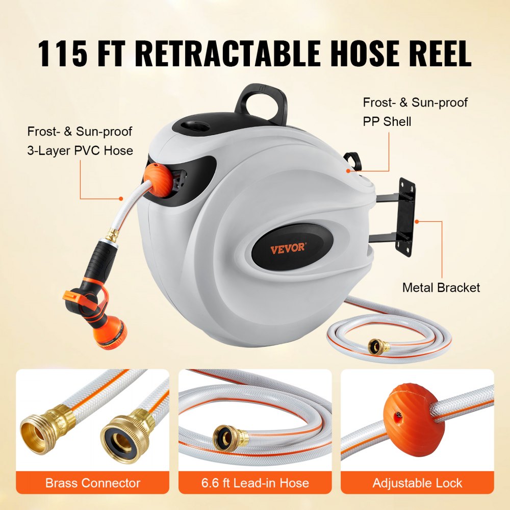 010200188523 - 115' Retractable Hose Reel with 180° Swivel Mount