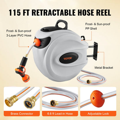 010200188523 - 115' Retractable Hose Reel with 180° Swivel Mount