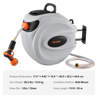 010200188523 - 115' Retractable Hose Reel with 180° Swivel Mount