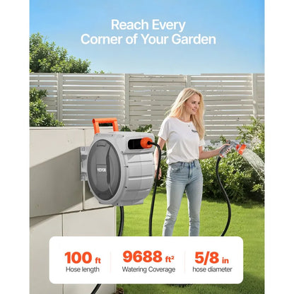 NW-S40 - 100ft Retractable Hose Reel with 9 Spray Patterns & 180° Bracket