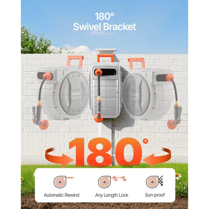 NW-S40 - 100ft Retractable Hose Reel with 9 Spray Patterns & 180° Bracket