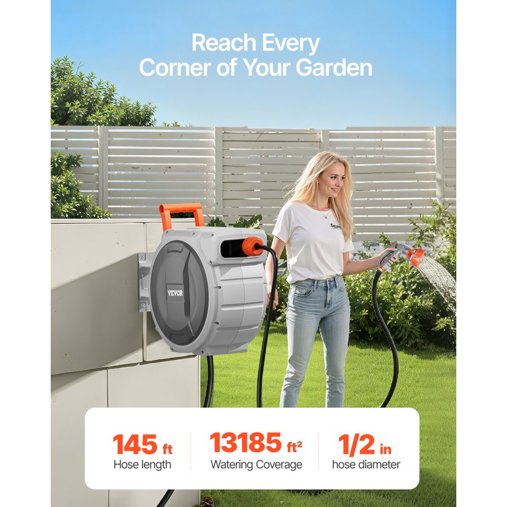NW-S45 - Heavy-Duty 9-Pattern Retractable Hose Reel for Large Gardens