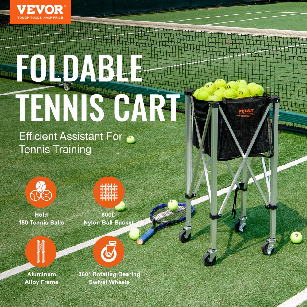 XLDD-BC150 - VEVOR Portable 150-Ball Tennis Hopper with Swivel Wheels