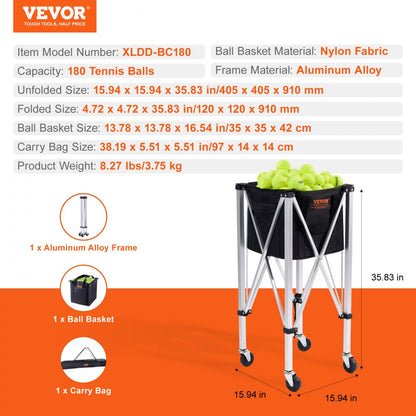 XLDD-BC180 - Portable VEVOR Tennis Ball Hopper Holds 180 Balls with Carry Bag