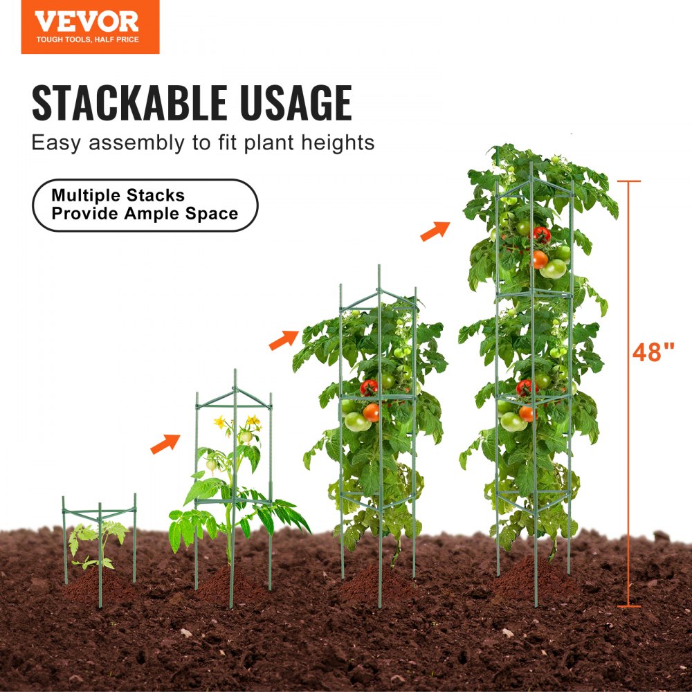 FQZJBS3C-48in-6P-1Z - Adjustable 48in Steel Tomato Cage with Zip Ties