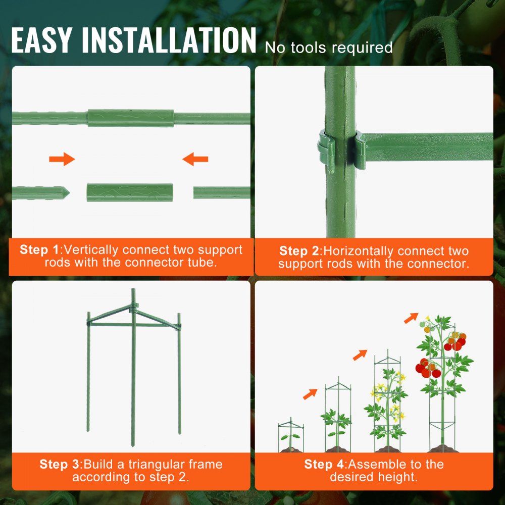 FQZJBS3C-48in-6P-1Z - Adjustable 48in Steel Tomato Cage with Zip Ties