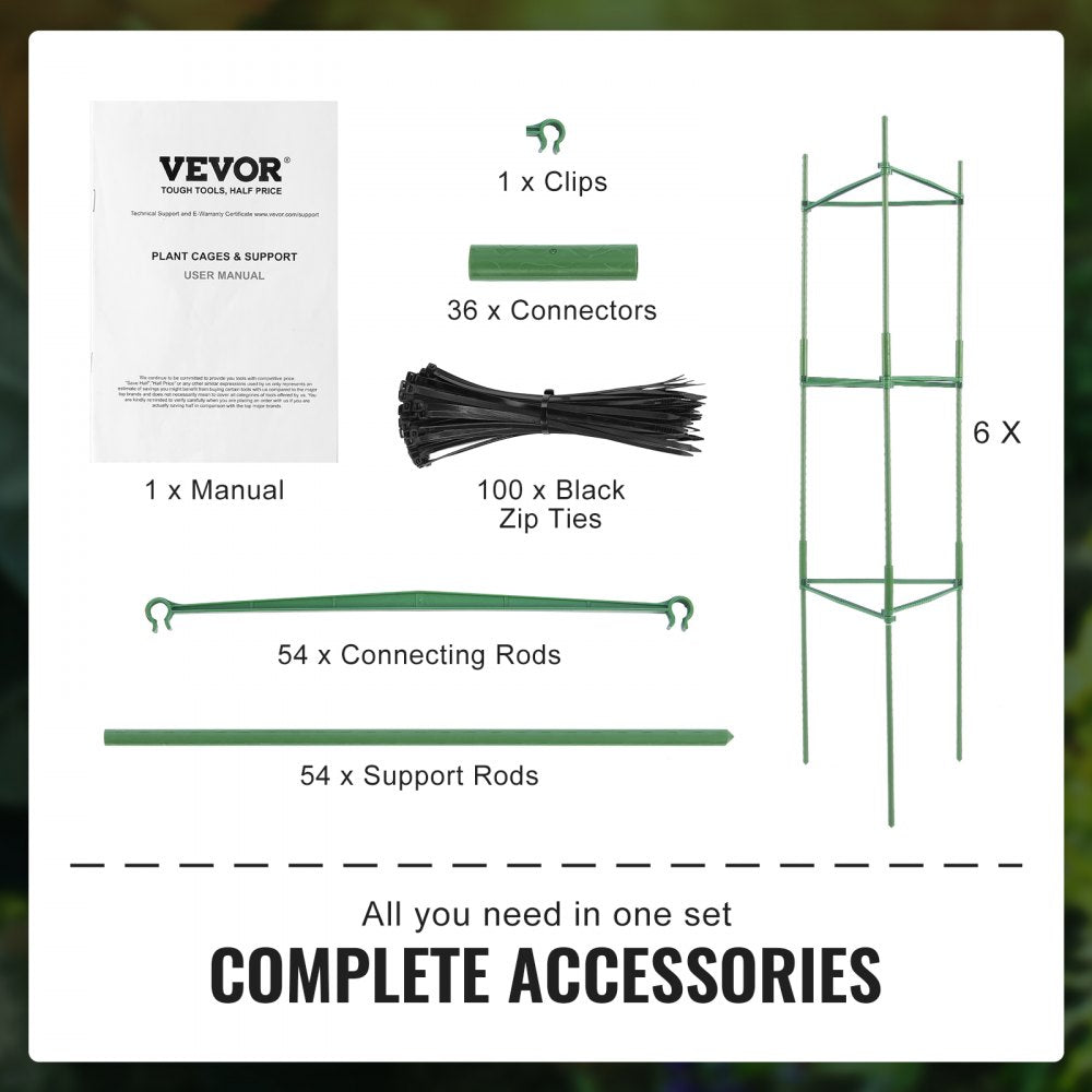 FQZJBS3C-48in-6P-1Z - Adjustable 48in Steel Tomato Cage with Zip Ties
