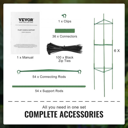 FQZJBS3C-48in-6P-1Z - Adjustable 48in Steel Tomato Cage with Zip Ties