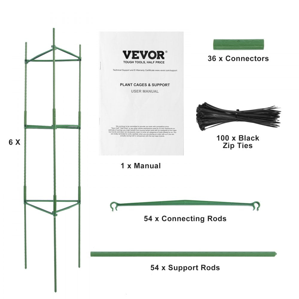 FQZJBS3C-48in-6P-1Z - Adjustable 48in Steel Tomato Cage with Zip Ties