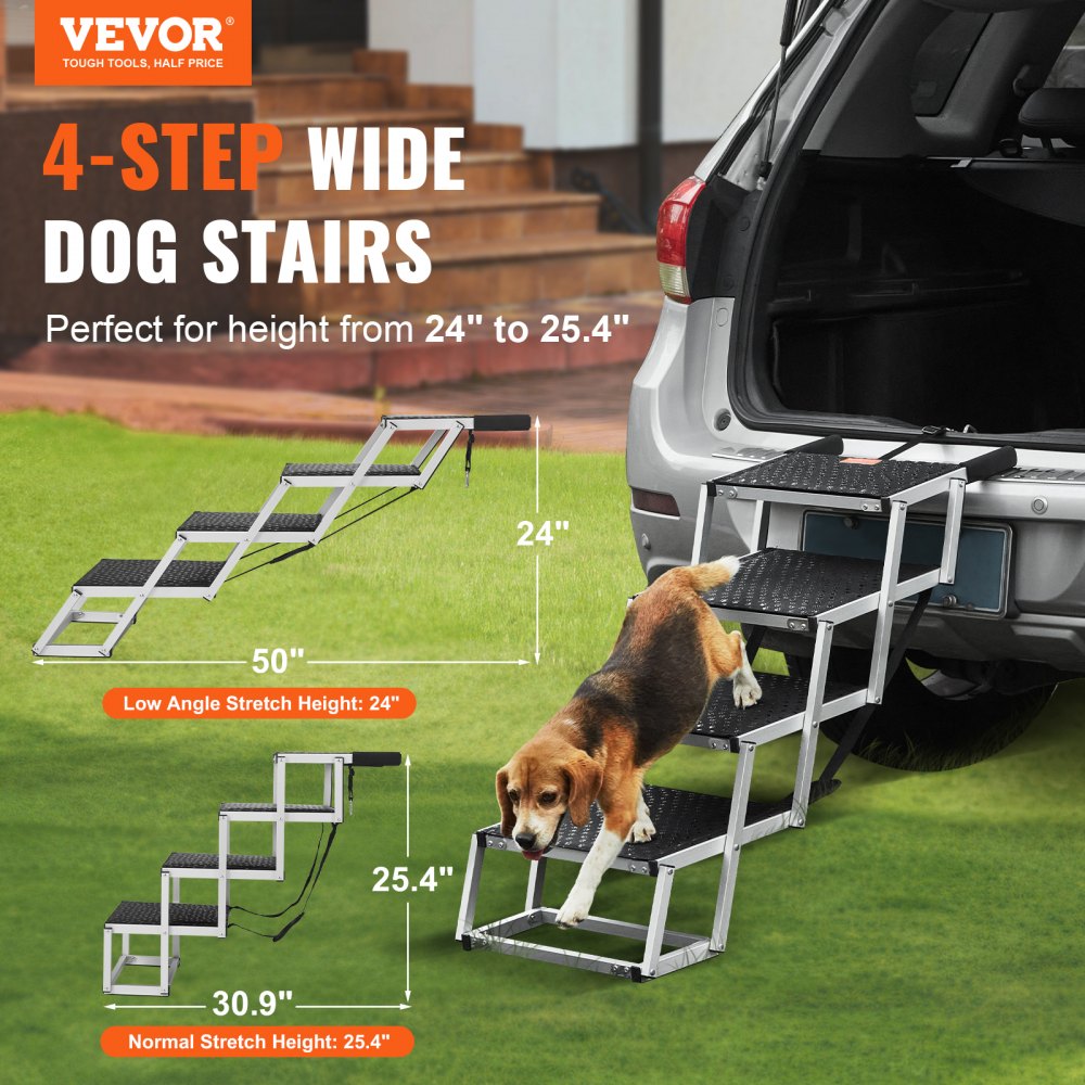 CB-778N-5 - 4-Step Folding Aluminum Dog Stairs for Easy Car Access