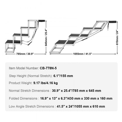 CB-778N-5 - 4-Step Folding Aluminum Dog Stairs for Easy Car Access