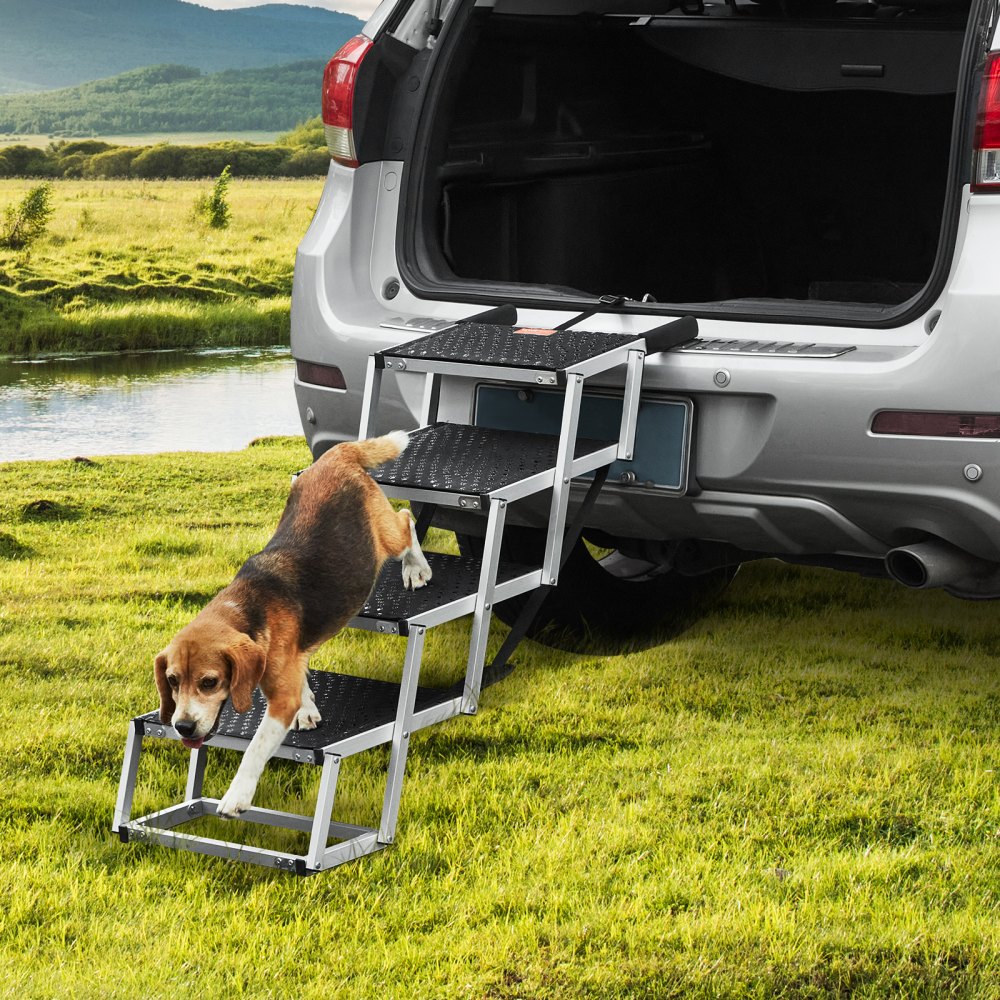CB-778N-5 - 4-Step Folding Aluminum Dog Stairs for Easy Car Access