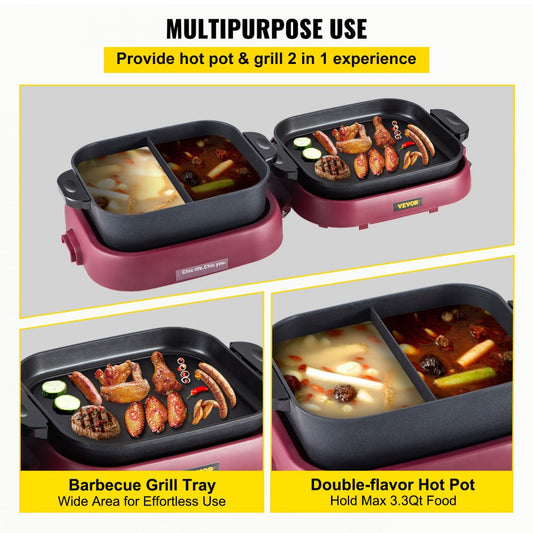 TKM-P10 - 2-in-1 3.3Qt Electric Grill & Hot Pot for 1-8 People