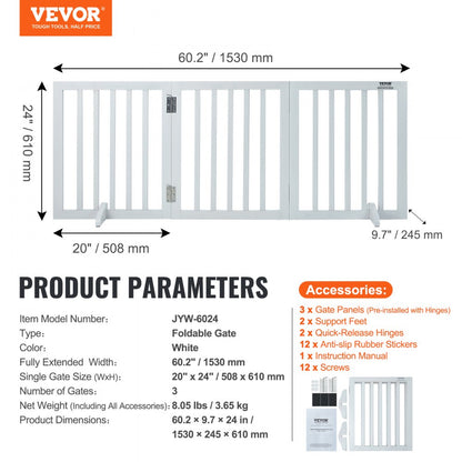 JYW-6024 - 60" Freestanding Dog Gate for Active Pets