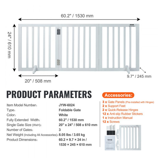 JYW-6024 - 60" Freestanding Dog Gate for Active Pets