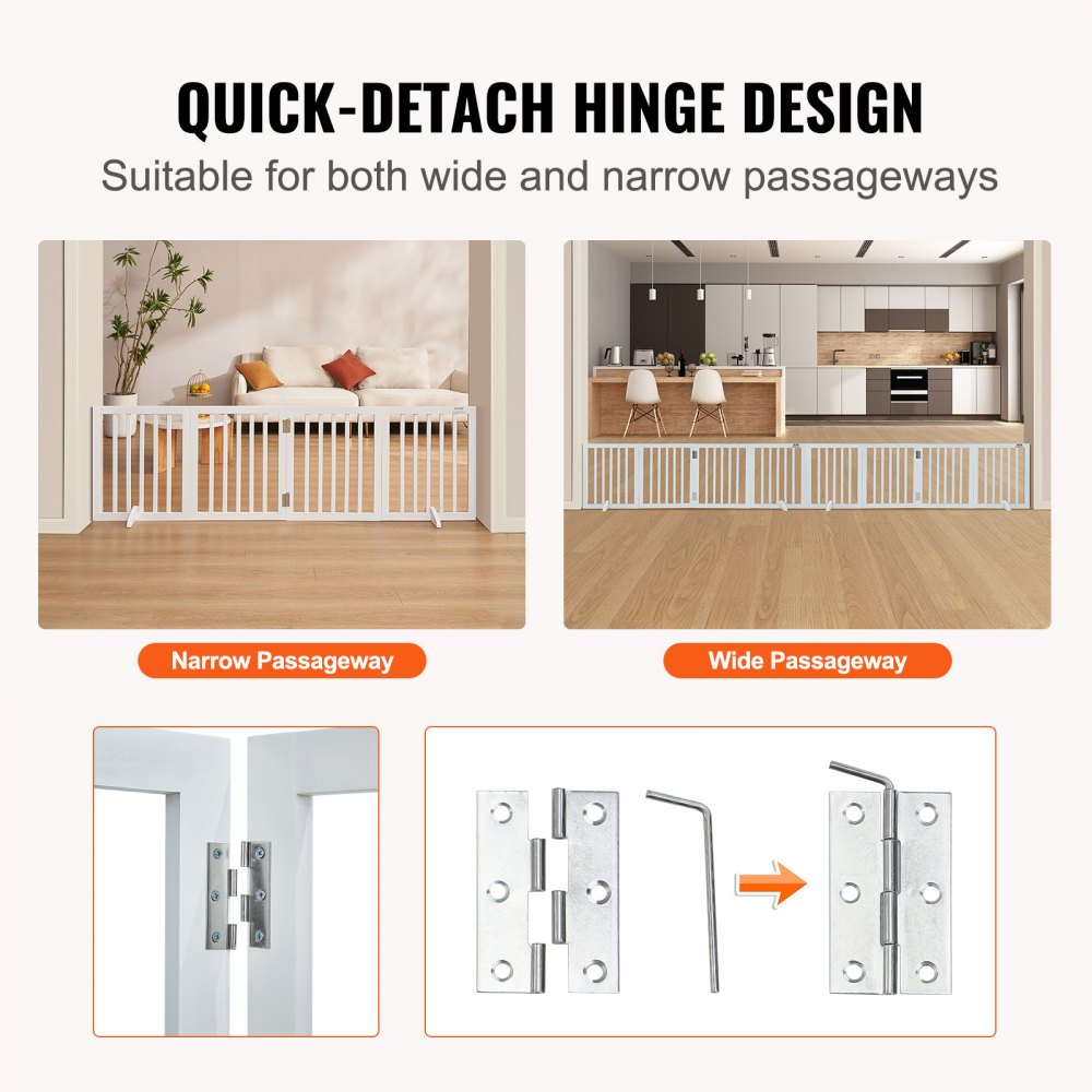 JYW-8024 - Stylish 80.3" Wooden Dog Gate with Quick-Release Hinges