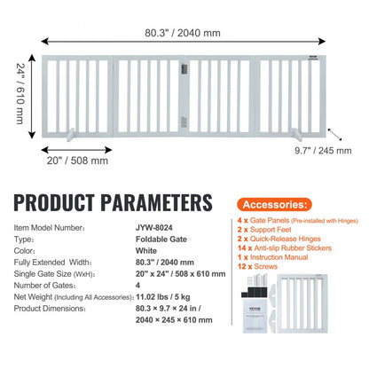 JYW-8024 - Stylish 80.3" Wooden Dog Gate with Quick-Release Hinges